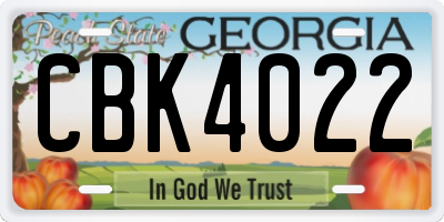 GA license plate CBK4022