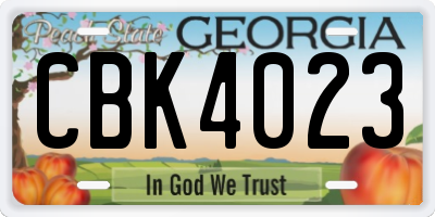 GA license plate CBK4023
