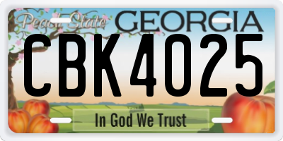 GA license plate CBK4025