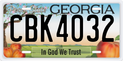 GA license plate CBK4032
