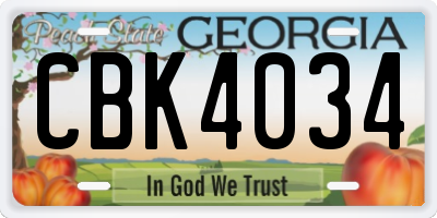 GA license plate CBK4034