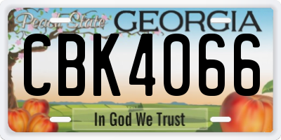 GA license plate CBK4066