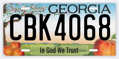 GA license plate CBK4068