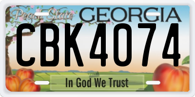 GA license plate CBK4074