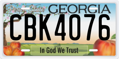 GA license plate CBK4076