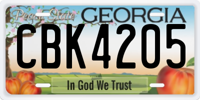 GA license plate CBK4205