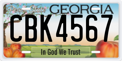 GA license plate CBK4567