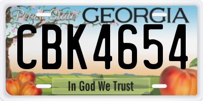 GA license plate CBK4654
