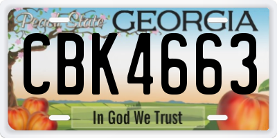 GA license plate CBK4663