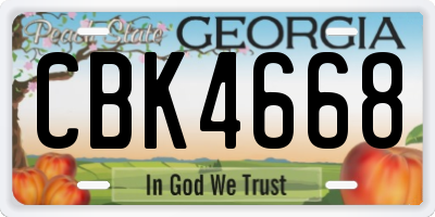 GA license plate CBK4668
