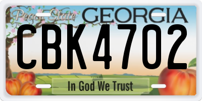 GA license plate CBK4702