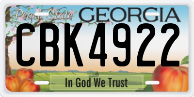 GA license plate CBK4922