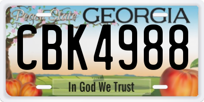 GA license plate CBK4988