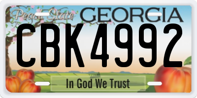 GA license plate CBK4992