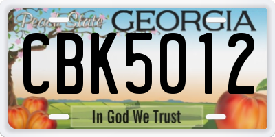 GA license plate CBK5012