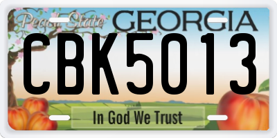 GA license plate CBK5013