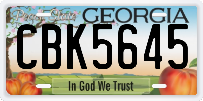 GA license plate CBK5645