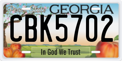GA license plate CBK5702