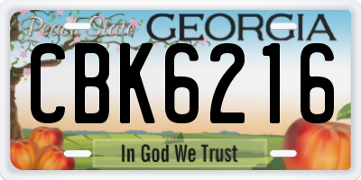 GA license plate CBK6216