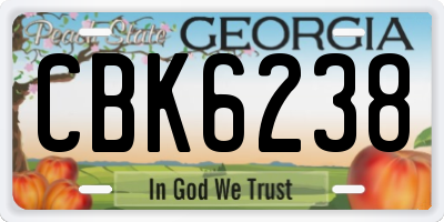 GA license plate CBK6238