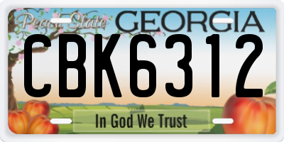 GA license plate CBK6312
