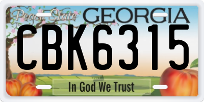 GA license plate CBK6315