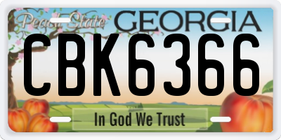 GA license plate CBK6366