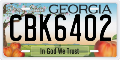 GA license plate CBK6402