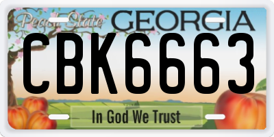 GA license plate CBK6663