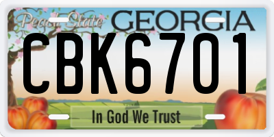 GA license plate CBK6701