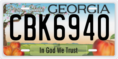 GA license plate CBK6940