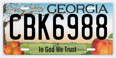 GA license plate CBK6988