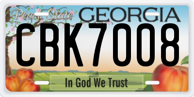 GA license plate CBK7008