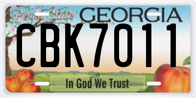 GA license plate CBK7011