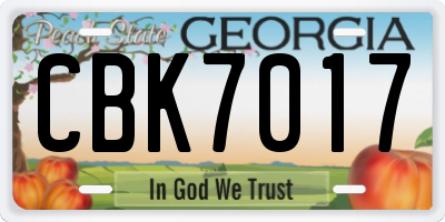 GA license plate CBK7017