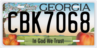 GA license plate CBK7068