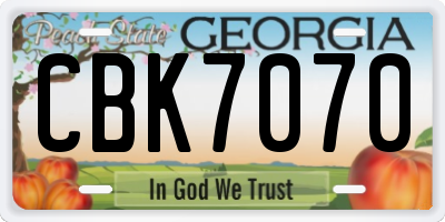 GA license plate CBK7070