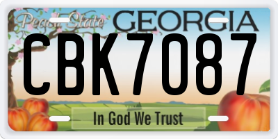GA license plate CBK7087