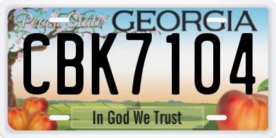 GA license plate CBK7104