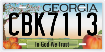 GA license plate CBK7113
