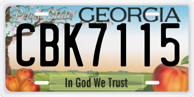 GA license plate CBK7115