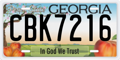 GA license plate CBK7216