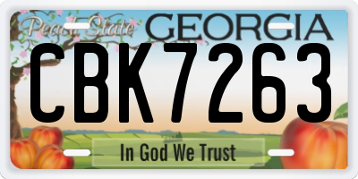GA license plate CBK7263