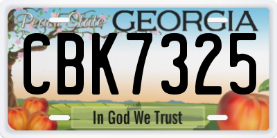 GA license plate CBK7325
