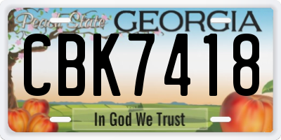 GA license plate CBK7418