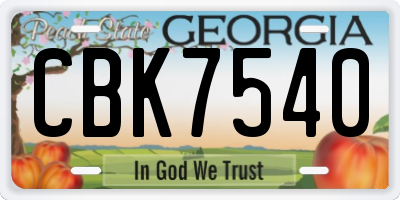 GA license plate CBK7540
