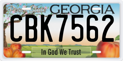 GA license plate CBK7562
