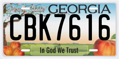 GA license plate CBK7616