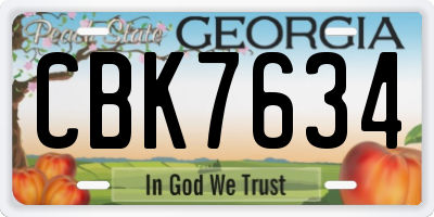 GA license plate CBK7634