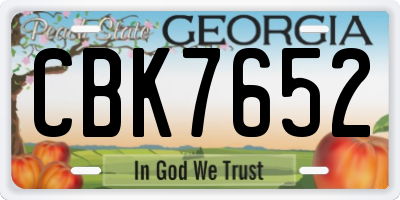 GA license plate CBK7652